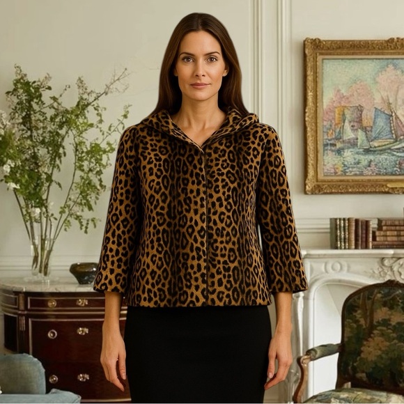 Faux Leopard Fur Swing Jacket Size Medium Soft Animal Print Elegant Classic - Picture 1 of 7